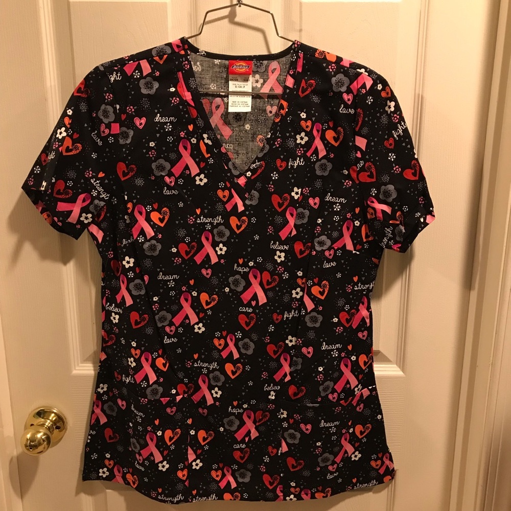 Dickies Breast Cancer Scrub Top. Size: Small